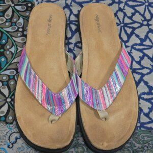 Easy Street Metallic Purple and Pink Flip Flop Sandals